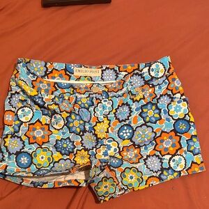 Emilio Pucci High Waist Floral Shorts - Blue and Orange